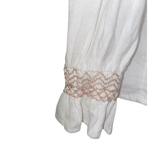 Faherty Small White Tan Peasant Boho 100% Organic Cotton Laura Embroidered Shirt - Picture 3 of 7